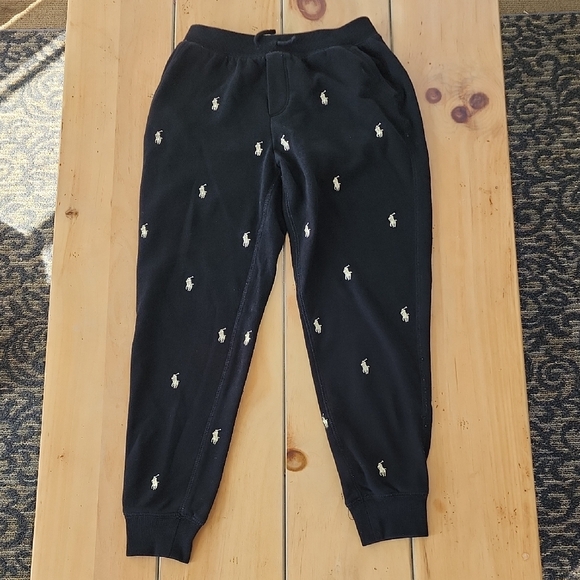 Polo Ralph Lauren Girls Embroidered Pony Fleece Jogger Pants Black Gold Size 16 - Picture 1 of 12